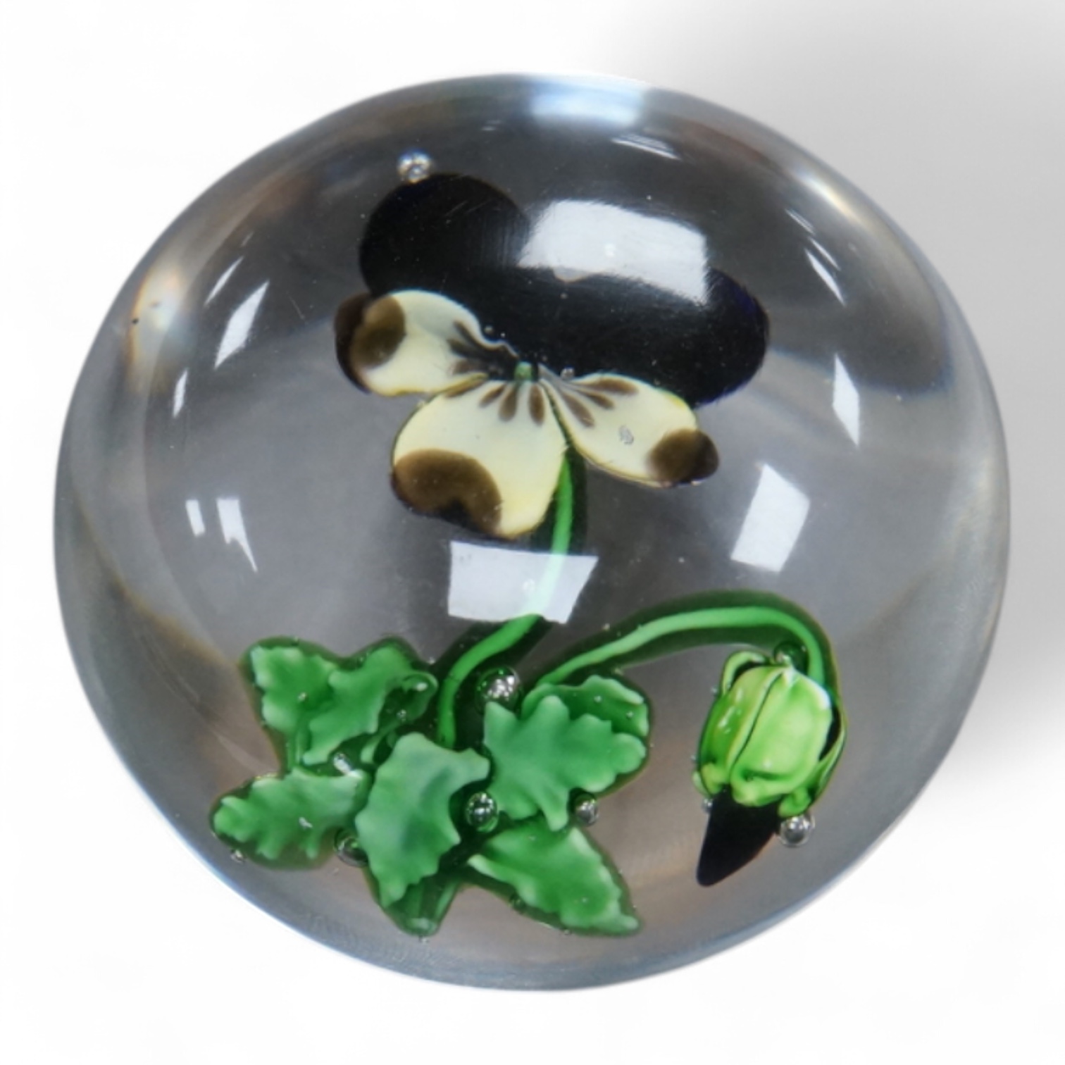 A rare Clichy pansy paperweight, 5.5cm diameter.